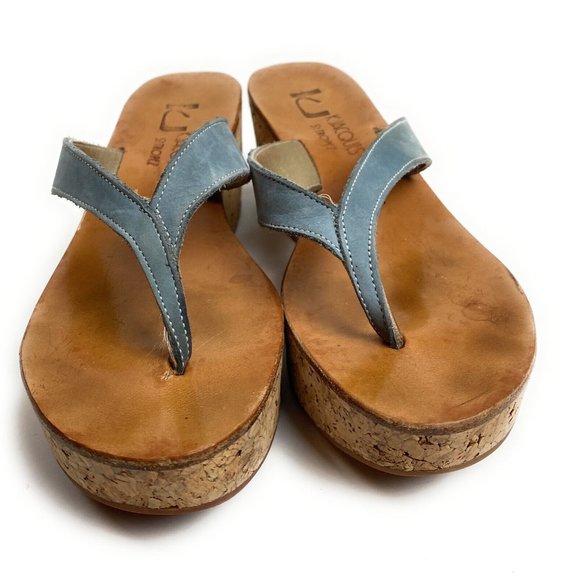 K Jacques EUR 37 US 6.5 Thong Platform Wedge St Tropez Sandal Shoe Tan - Picture 3 of 6